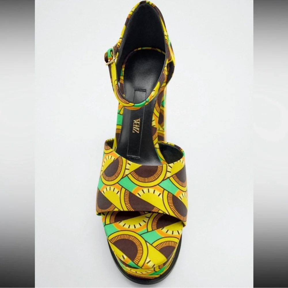 NEW! Zara African Print Platform Heels Size 41 - Picture 3 of 9